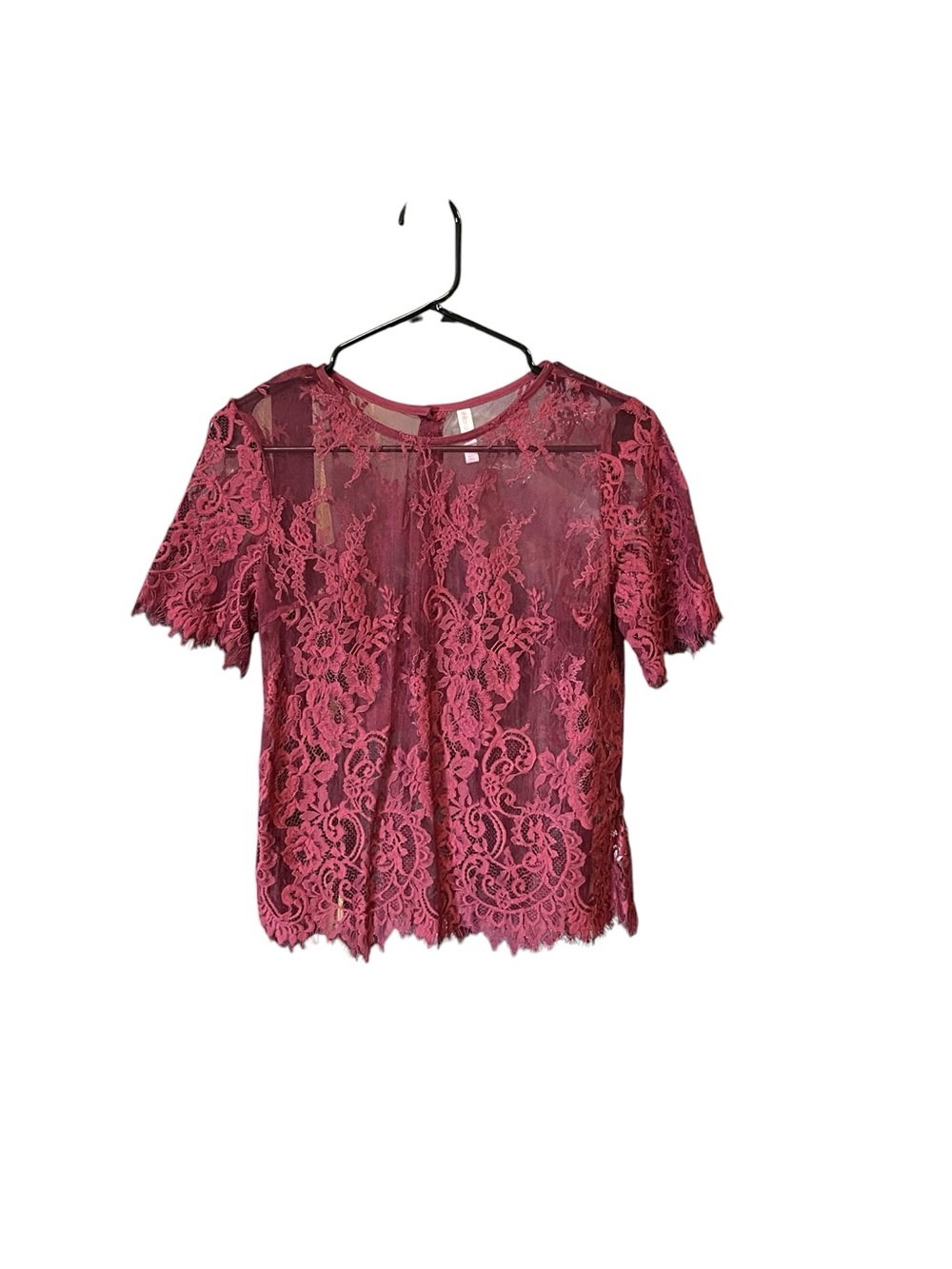 Xhilaration Lace Sheer Top Small Burgundy Floral Back Button Boho Coquette